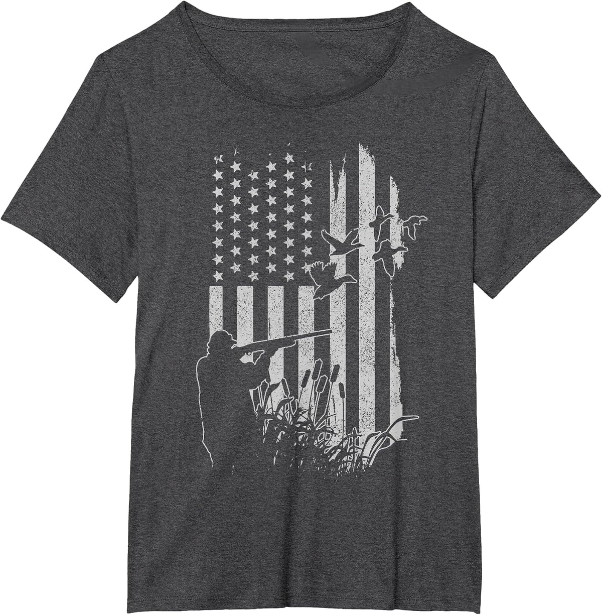 Patriotic Duck Hunting American Flag Duck Hunter T-Shirt - Dark Heather Grey