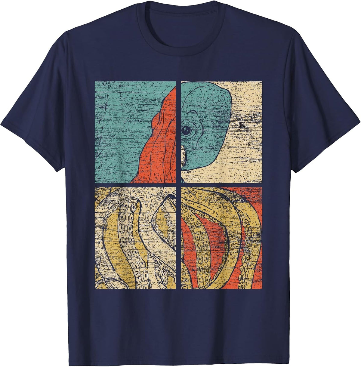 Pop Art Squid Octopus T-Shirt - Navy Blue