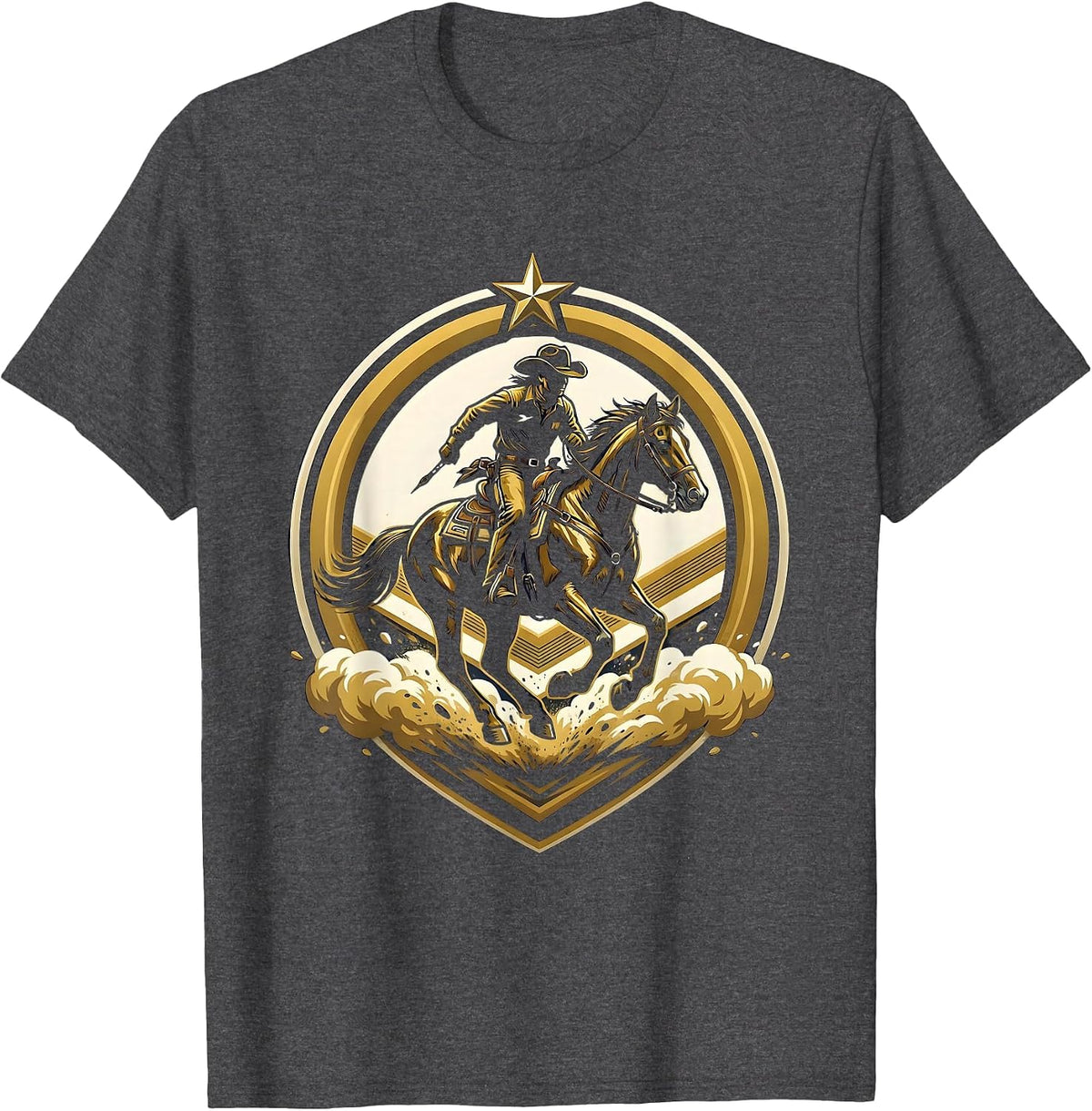 Boy on Horseback Dusty Trail Cowboy Graphic T-Shirt - Dark Heather Grey
