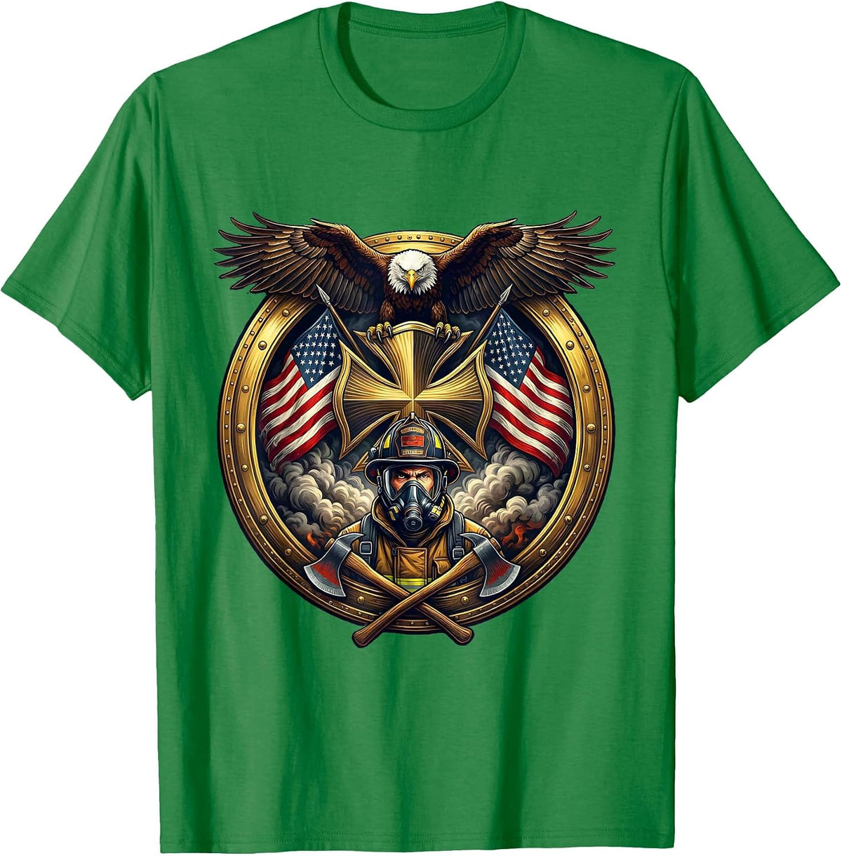 Men's Firefighter Emerging From Smoke Oxygen Mask T-Shirt - Kelly Green
