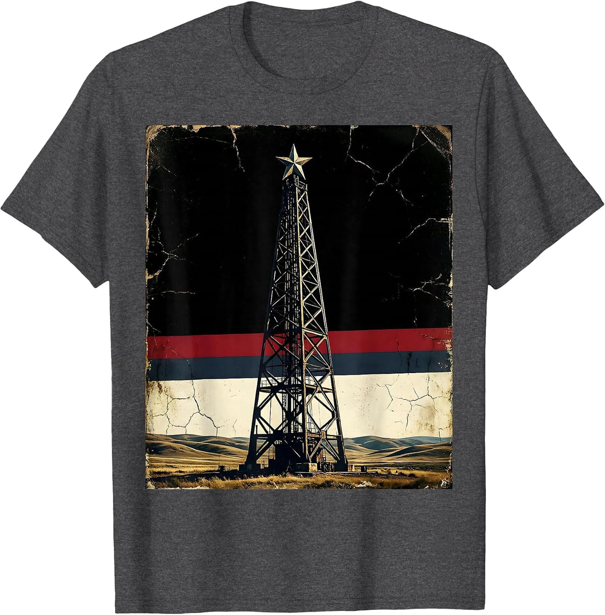 Oil Rig on the Plains American Pride Graphic T-Shirt - Dark Heather Grey