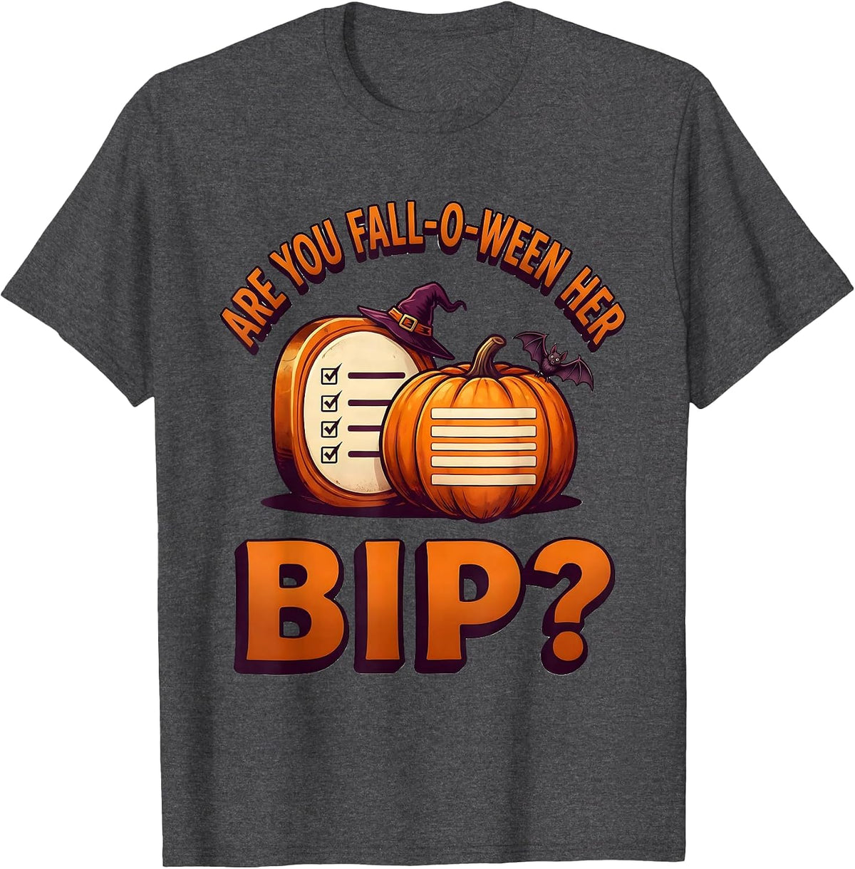 Are You Fall-O-Ween Her BIP Funny Teacher Halloween Ghost T-Shirt - Dark Heather Grey