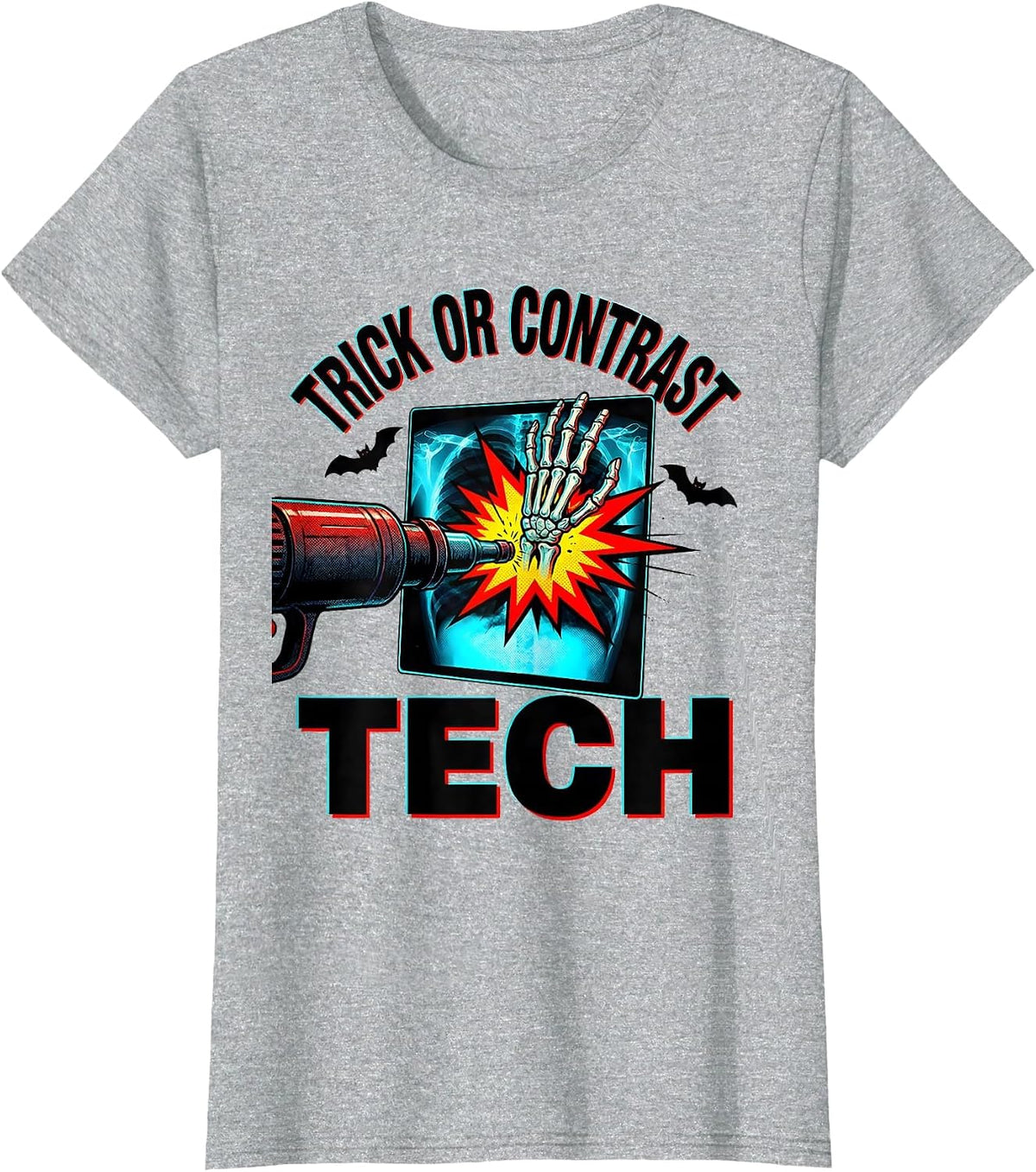 Trick Or Contrast Tech Pop Art Radiology Tech Halloween T-Shirt - Heather Grey