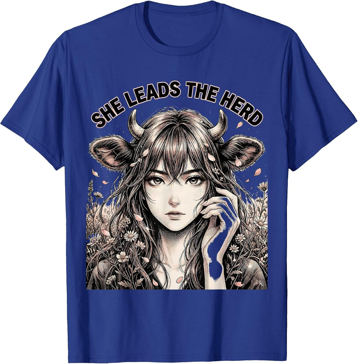 She Leads The Herd Cow Lover Design T-Shirt - Royal Blue
