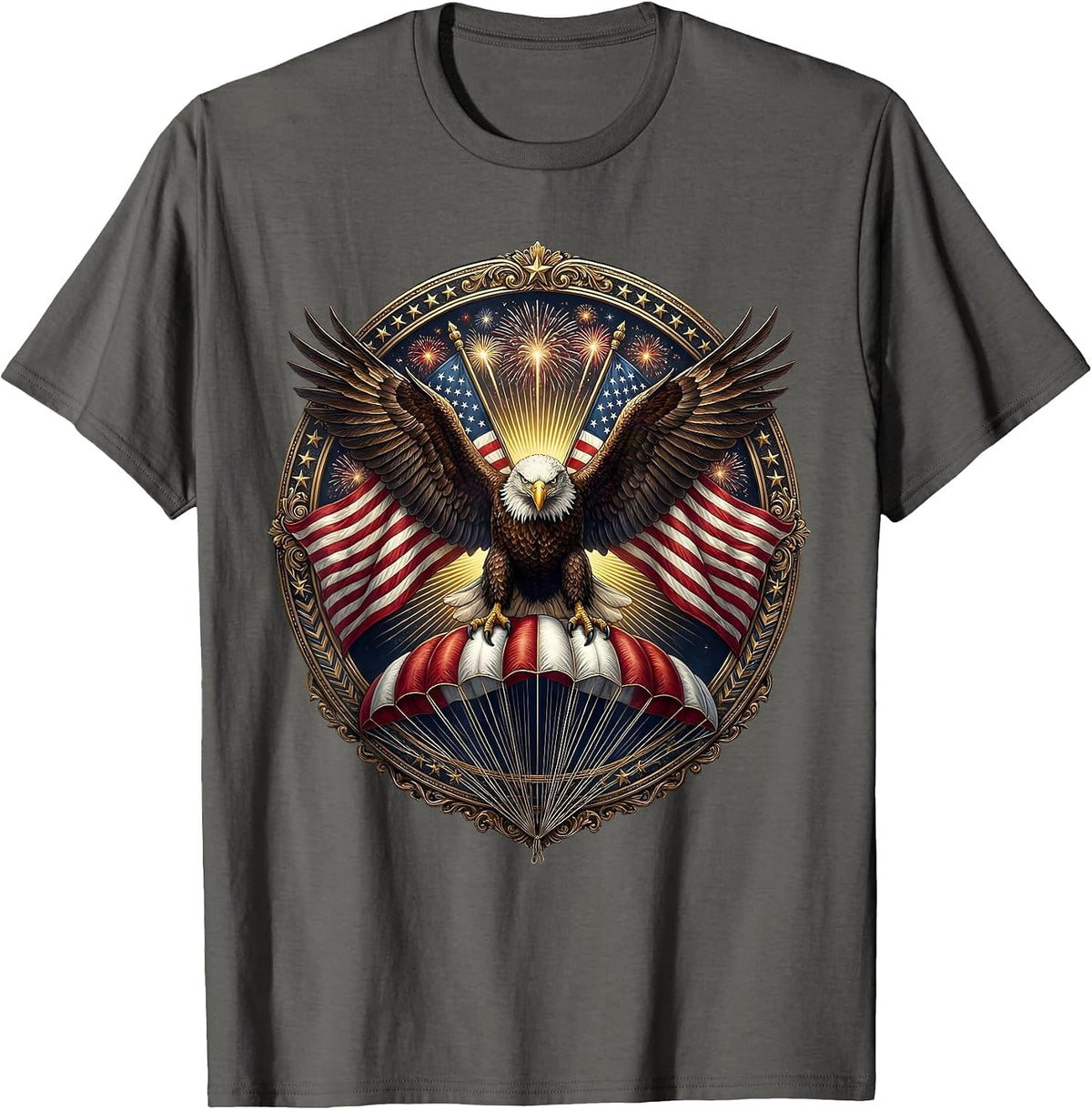 Parachutist Golden Sunrise Sky Freedom Design T-Shirt - Asphalt Grey