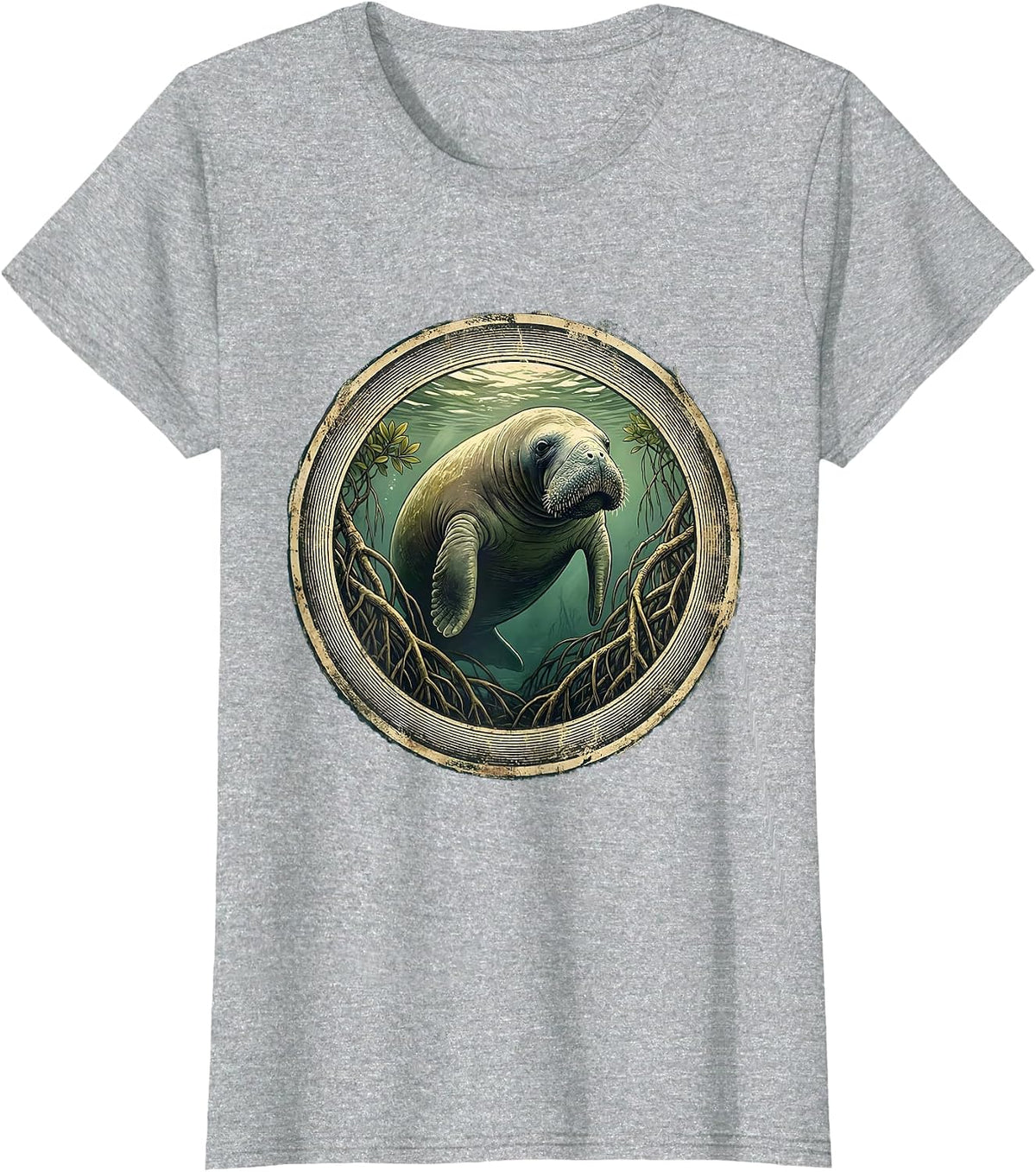 Manatee Mangrove Gulf of Mexico Graphic T-Shirt - Heather Grey