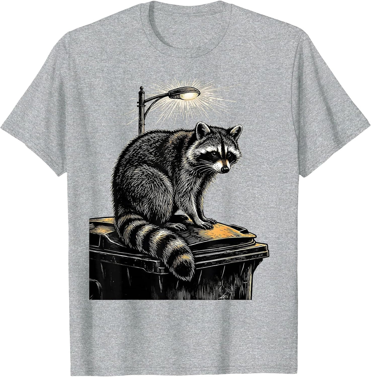 Men's Raccoon on Dumpster Night Scene Illustration T-Shirt - Heather Grey