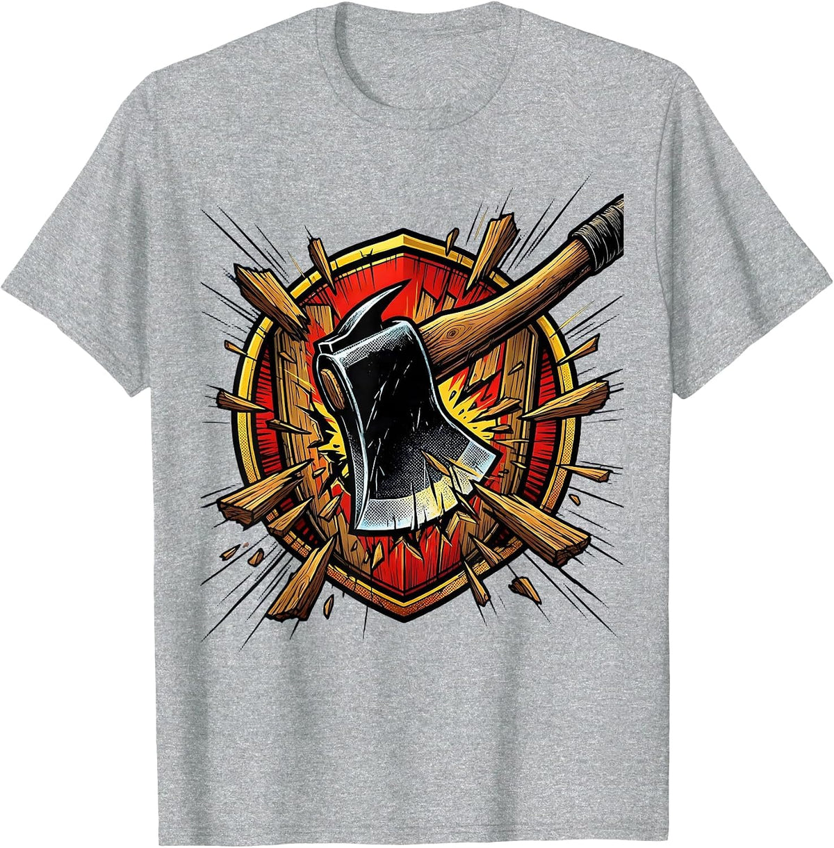 Men's Firefighter Axe Splitting Door Graphic Tee T-Shirt - Heather Grey