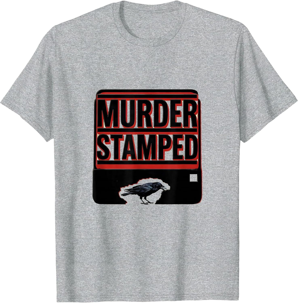 Men's Murder Stamped Stencil Graphic Dark Humor Crow Lover T-Shirt - Heather Grey