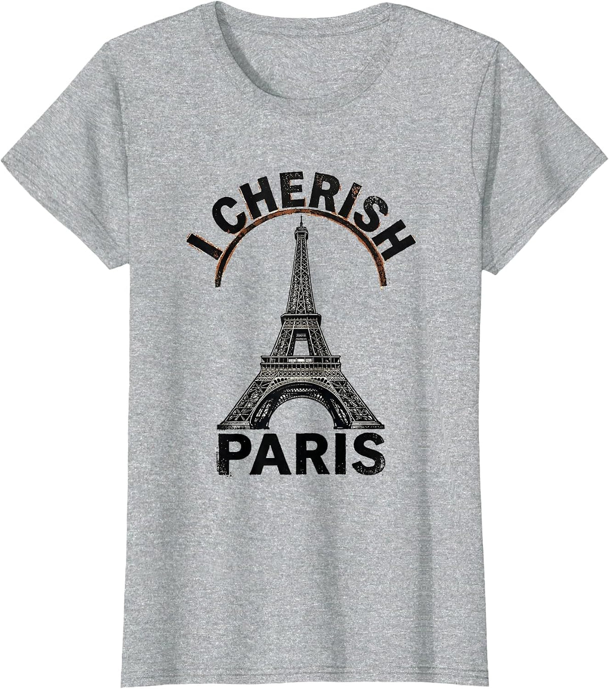 I Cherish Paris Rubber Stamp Eiffel Tower Travel Souvenir T-Shirt - Heather Grey
