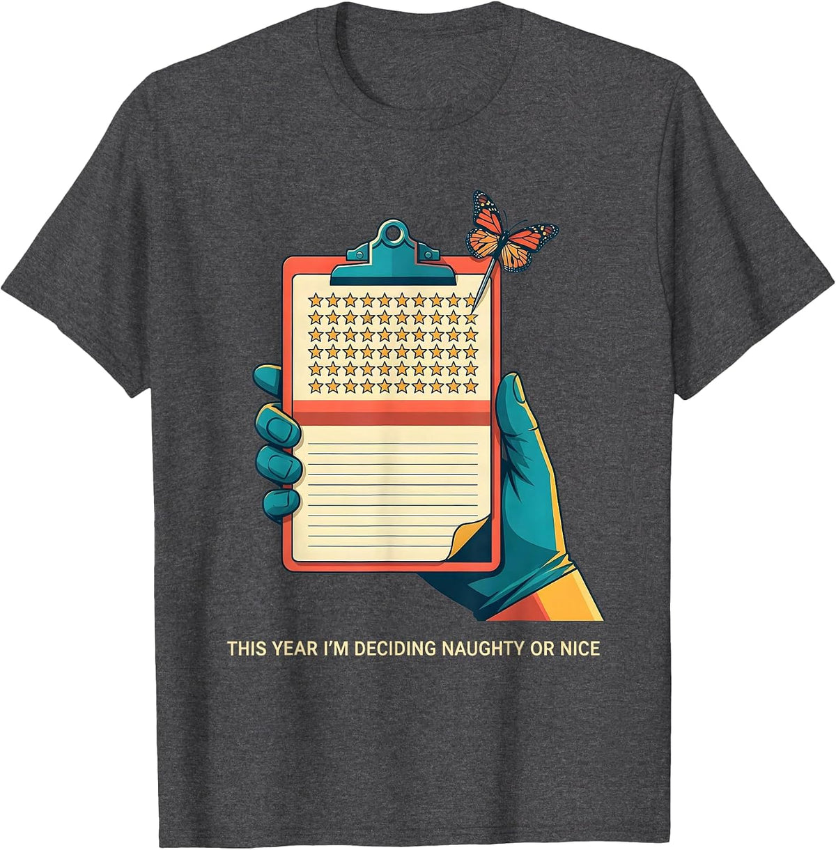 This Year I'm Deciding Naughty Or Nice Funny Phlebotomist T-Shirt - Dark Heather Grey