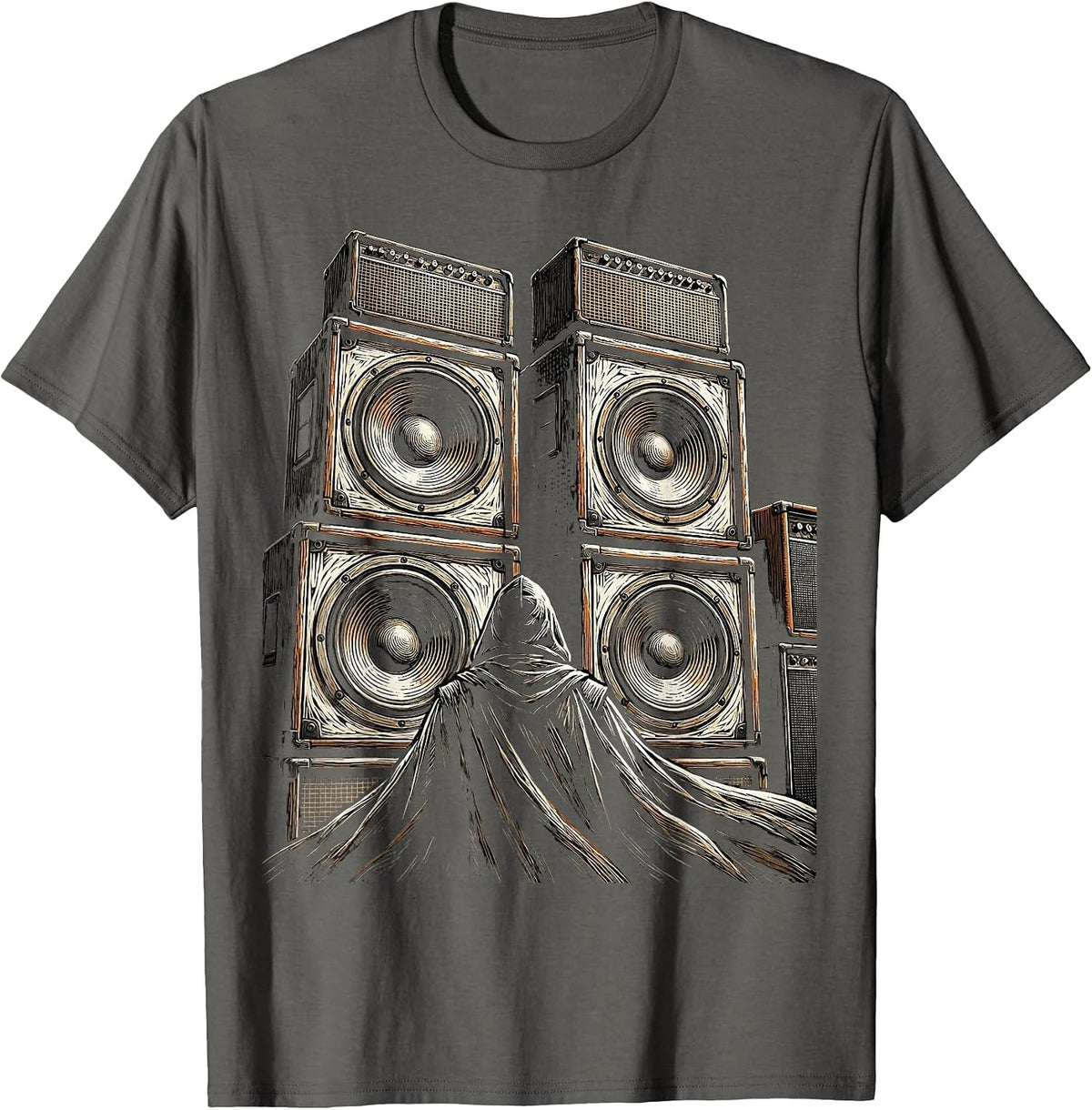 Men's Cloaked Figure Giant Amplifier Metal Band Graphic T-Shirt - Asphalt Grey