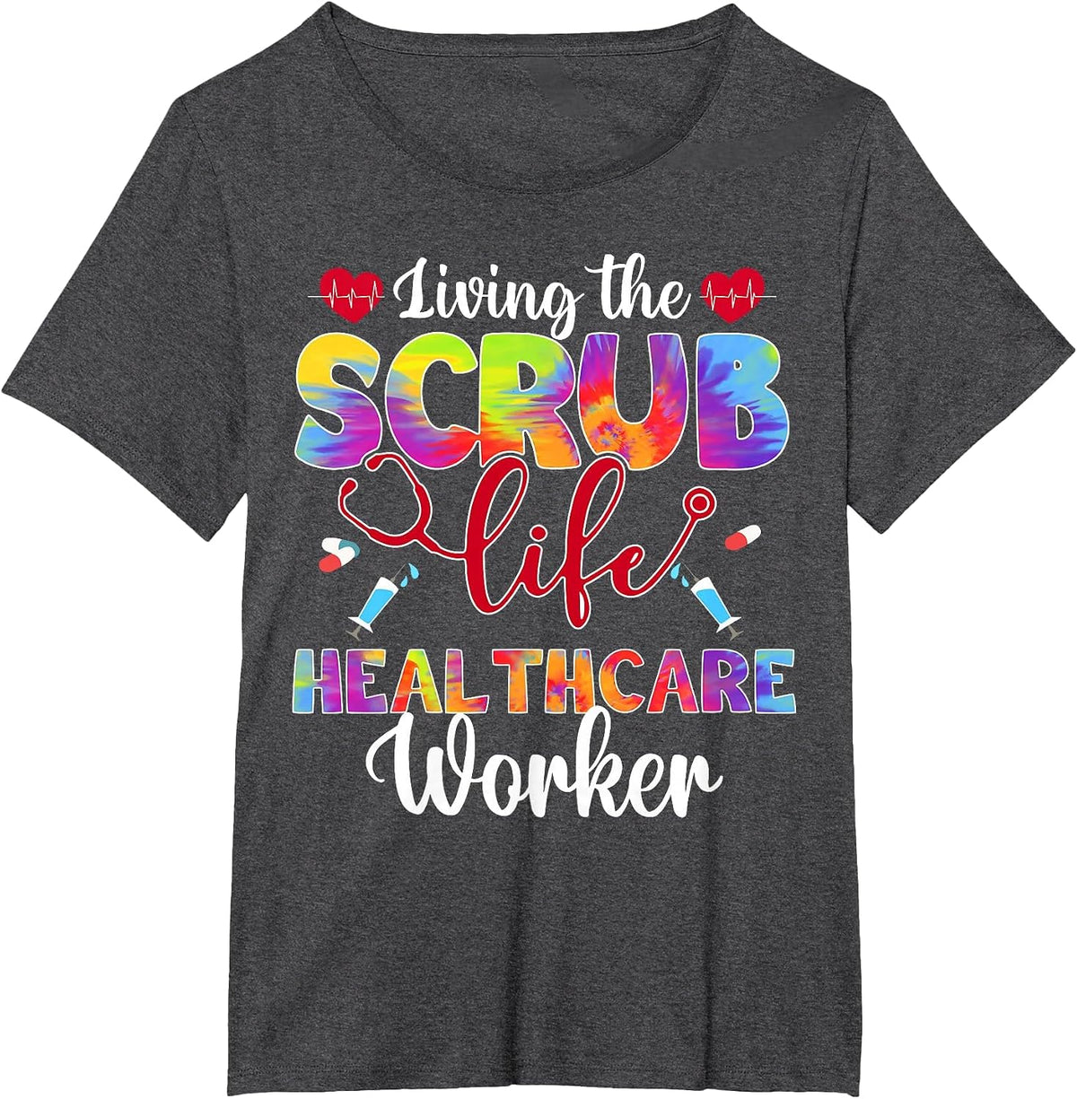Living The Scrub Life Tie Dye Hippie Healthcare Worker T-Shirt - Dark Heather Grey