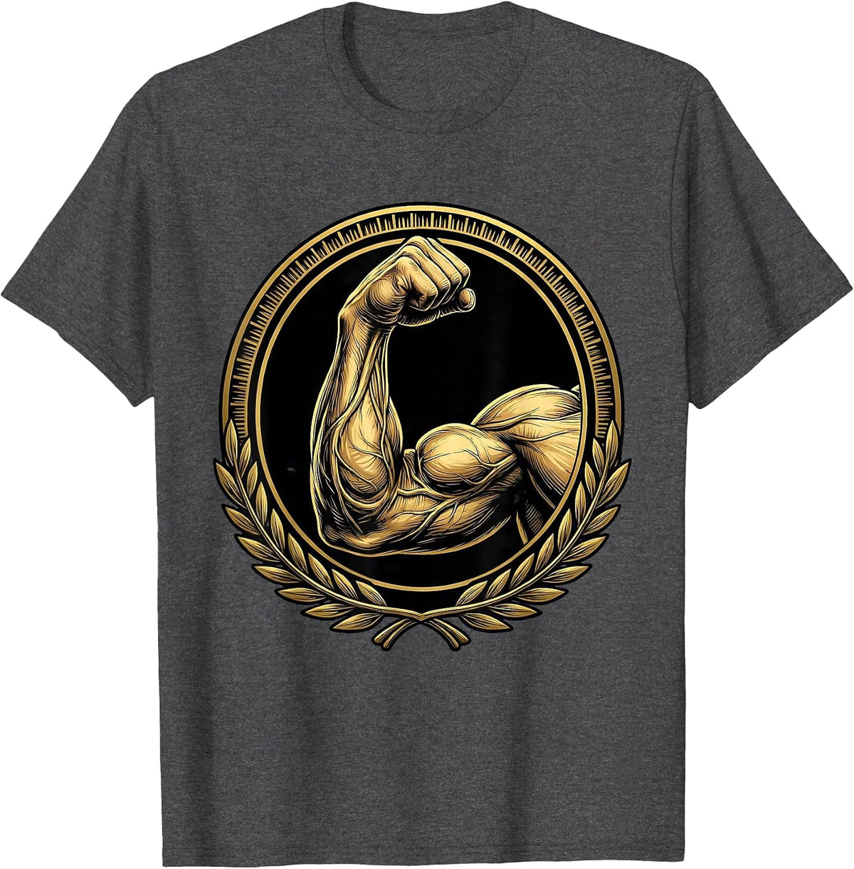 Bicep Curl Gym Illustration Graphic Tee T-Shirt - Dark Heather Grey