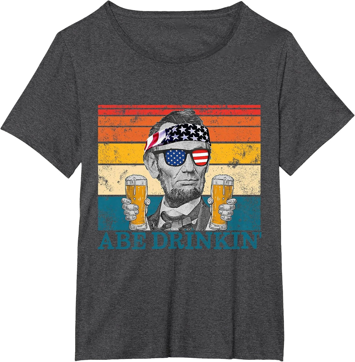 Abe Drinkin' Retro Drinking President Abraham Lincoln T-Shirt - Dark Heather Grey