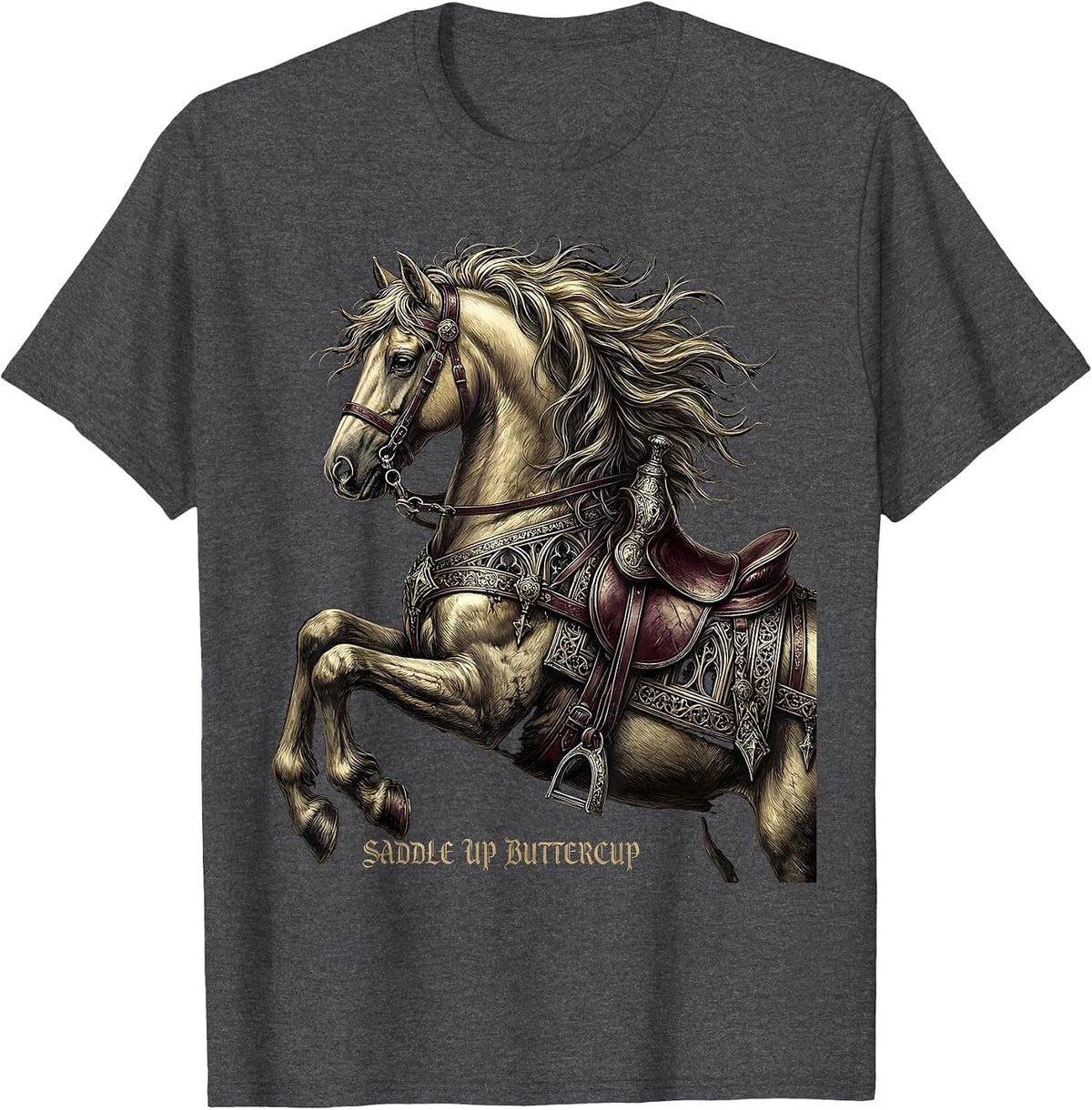 Saddle Up Buttercup Horse Riding Design T-Shirt - Dark Heather Grey