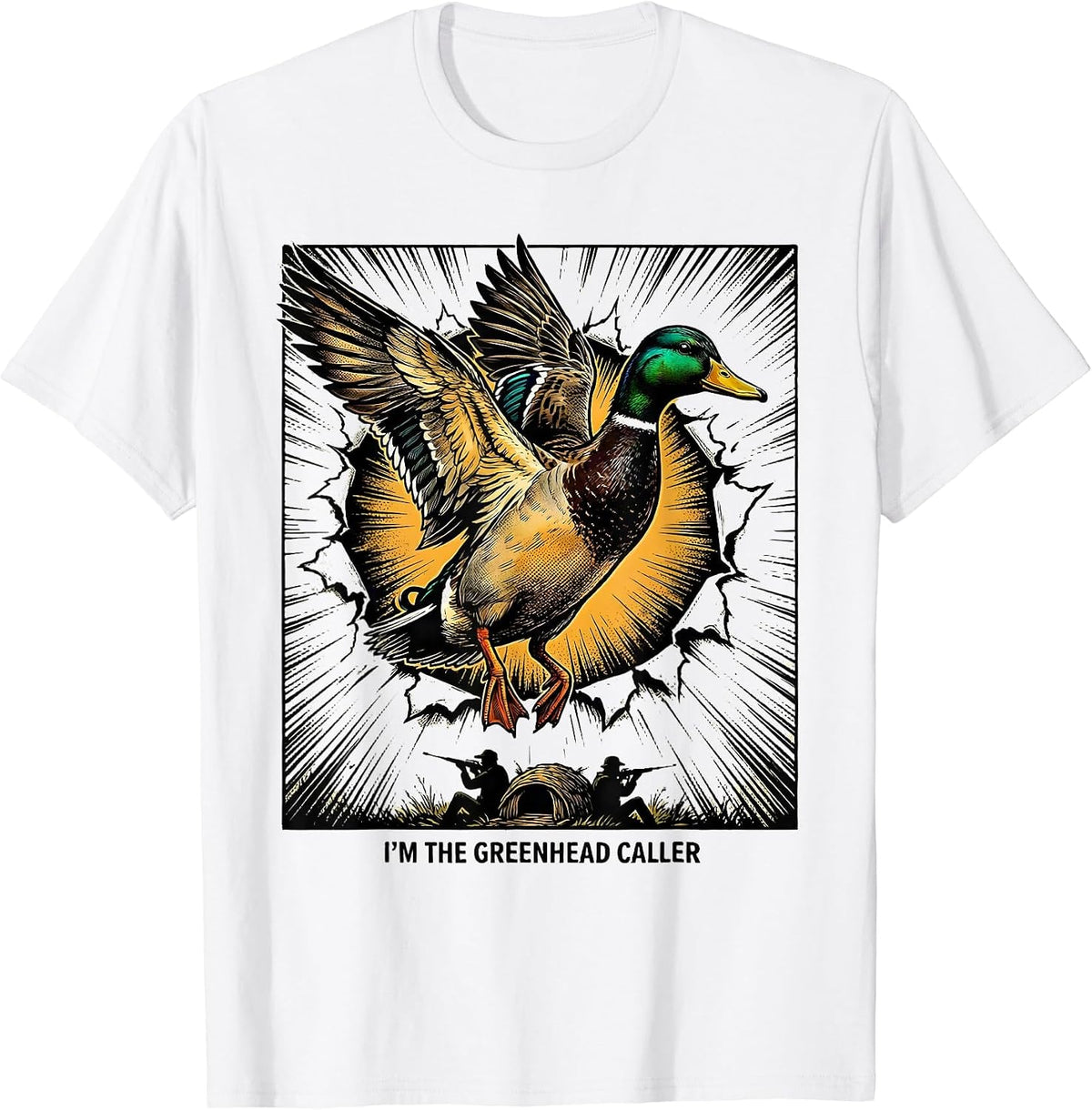 Men's I'm The Greenhead Caller Comic Book Mallard Duck Hunting Dad T-Shirt - White