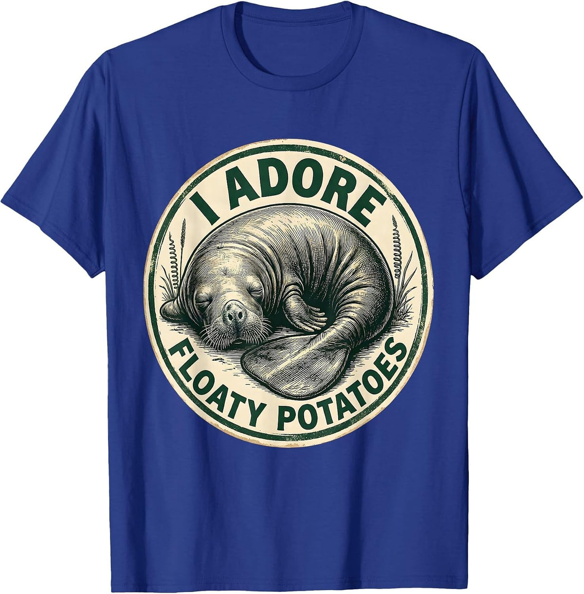 Men's I Adore Floaty Potatoes Vintage Manatee Lover Humor T-Shirt - Royal Blue