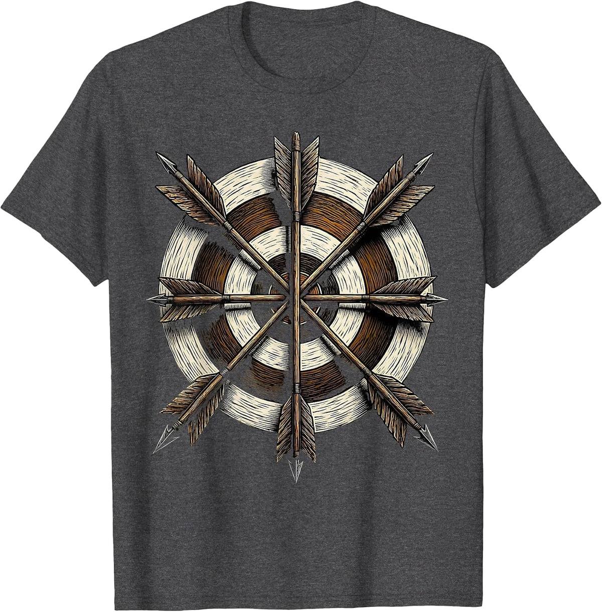 Bullseye Archery Target Arrows Hunting Graphic T-Shirt - Dark Heather Grey