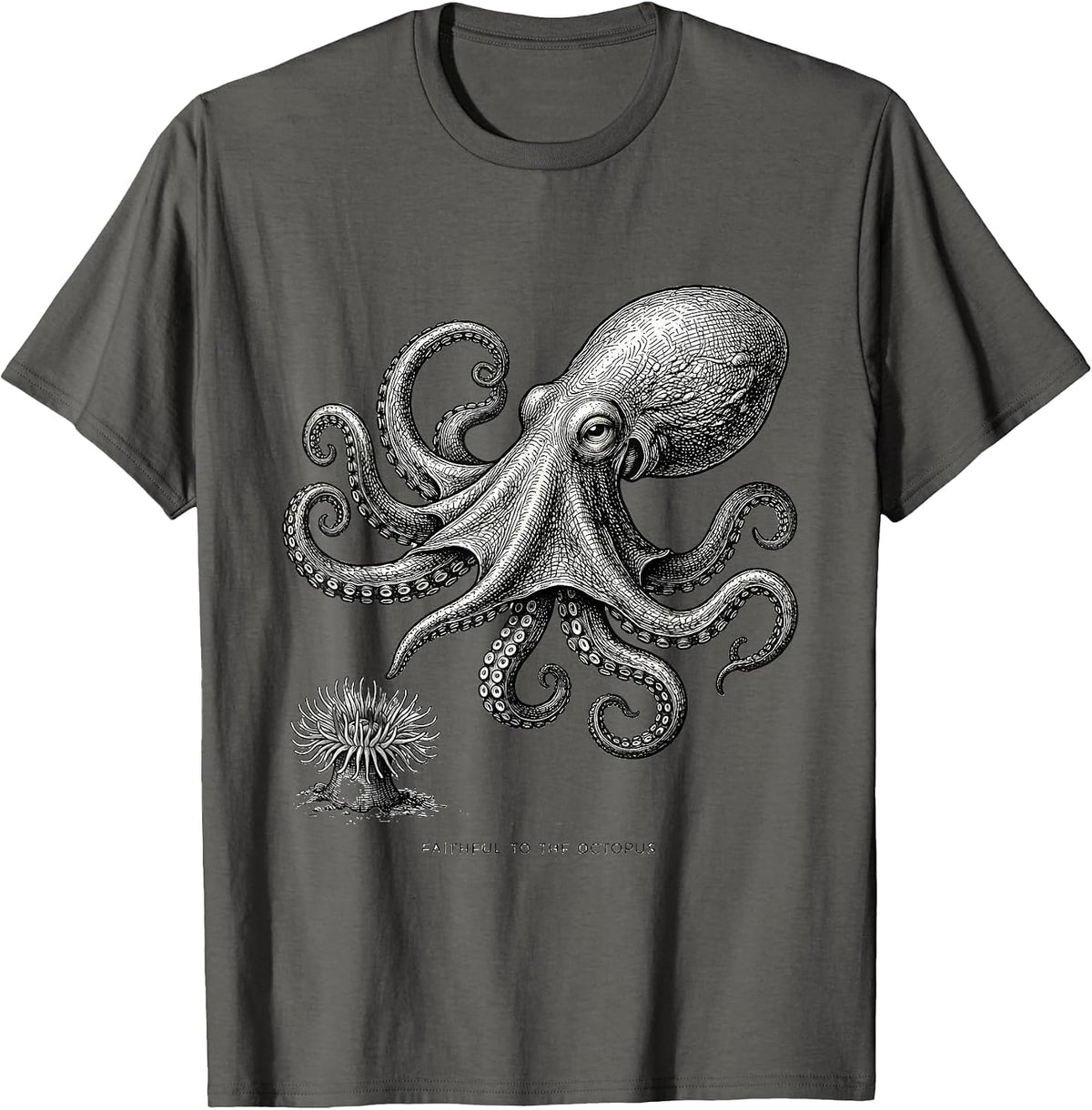 Faithful to the Octopus Monochromatic Octopus Lover Japanese T-Shirt - Asphalt Grey