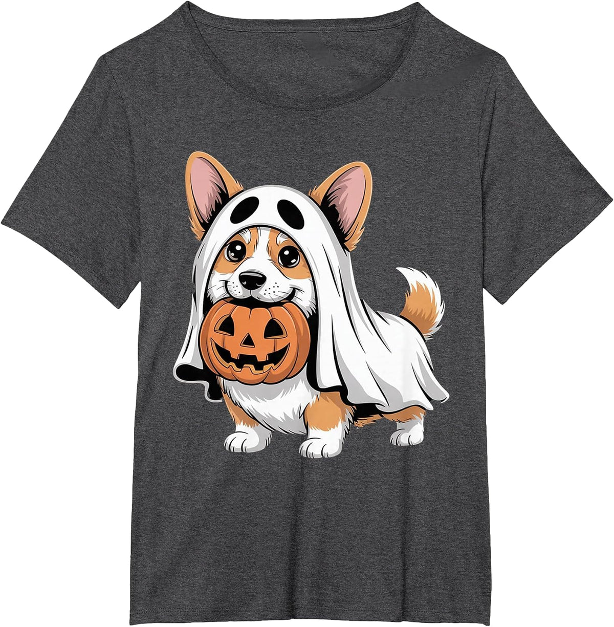 Cute Corgi Ghost Pumpkin Dog Owner Halloween Costume T-Shirt - Dark Heather Grey