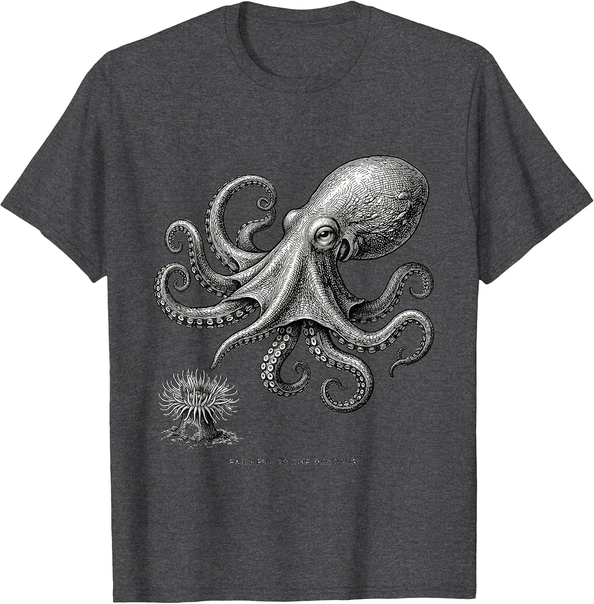 Faithful to the Octopus Monochromatic Octopus Lover Japanese T-Shirt - Dark Heather Grey