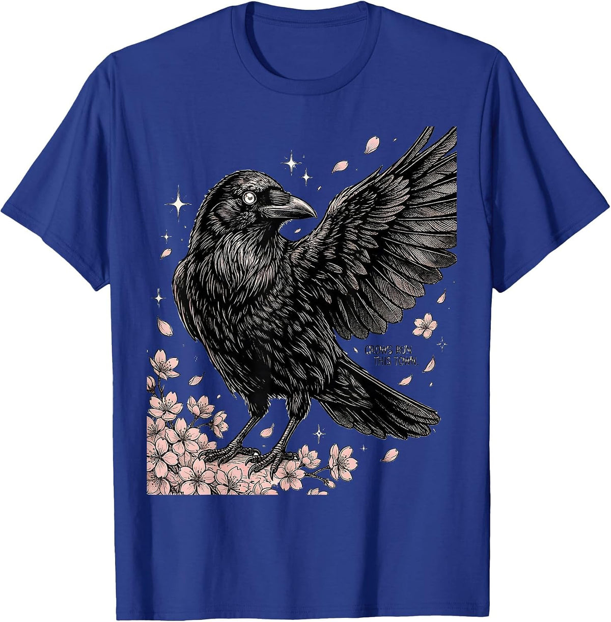Crows Run This Town Bold Crow Graphic Design T-Shirt - Royal Blue