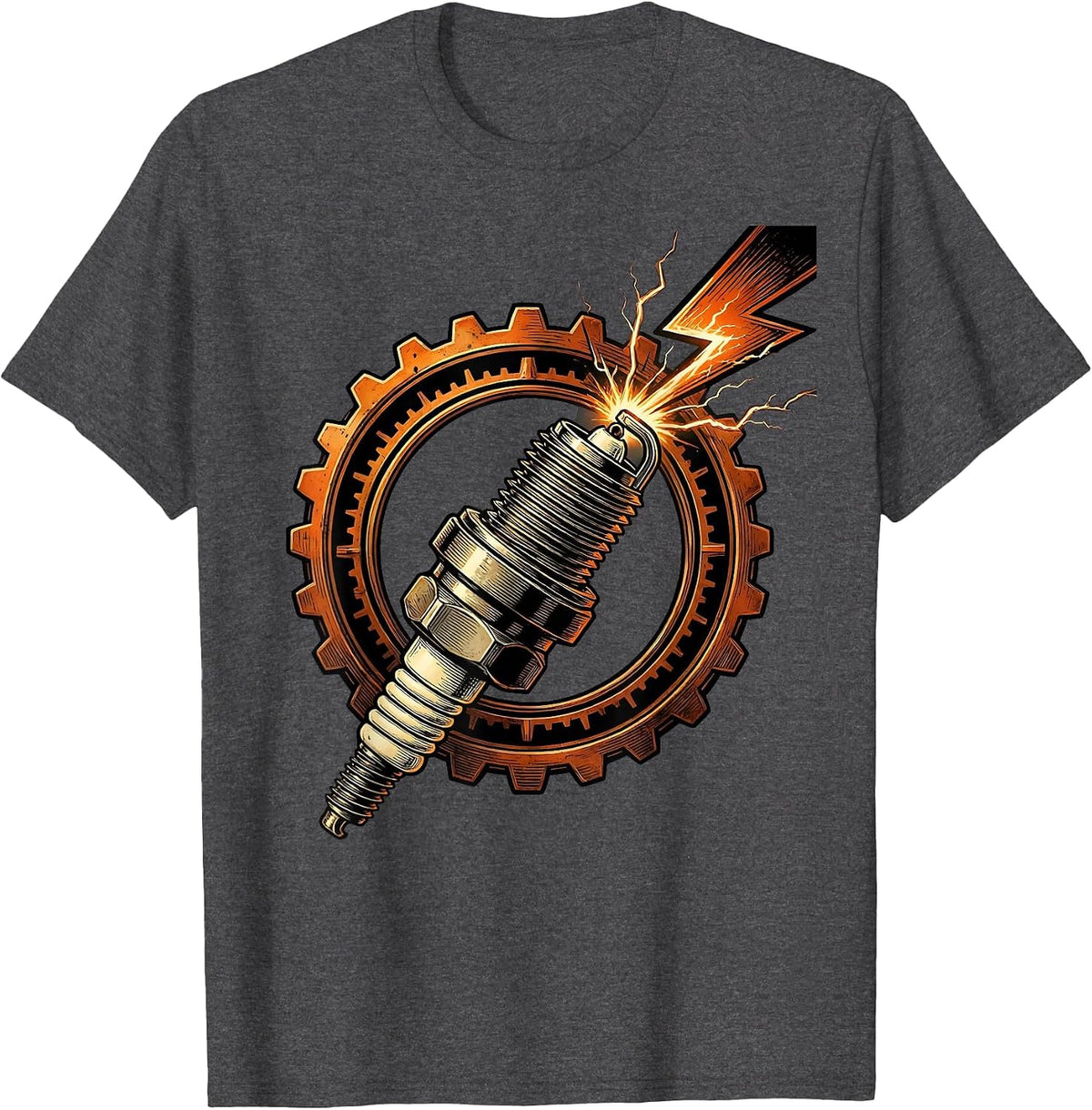 Men's Spark Plug Lightning Bolt Electric Graphic Tee T-Shirt - Dark Heather Grey
