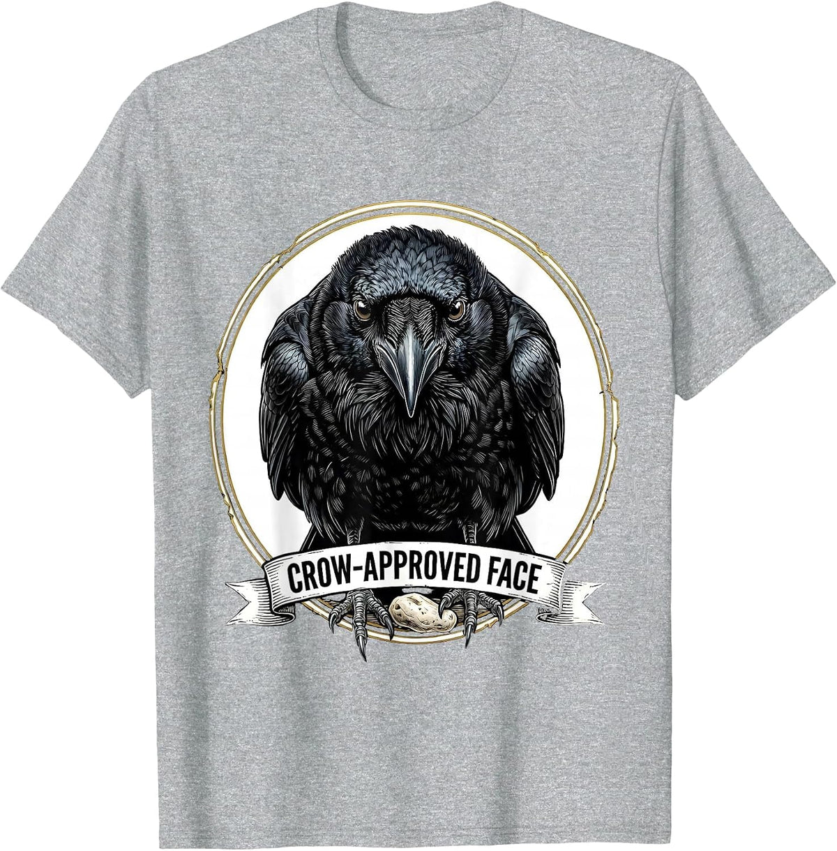 Men's Crow-Approved Face Dark Humor Gothic Bird Lover Emblem T-Shirt - Heather Grey
