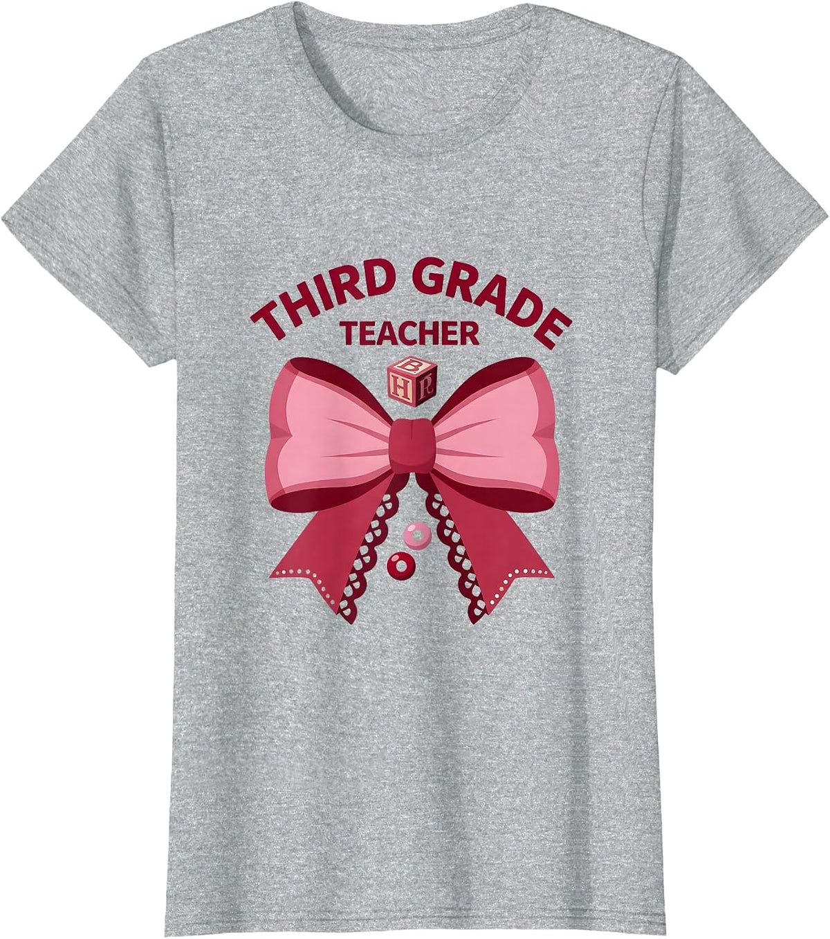 Third Grade Teacher Coquette Bow Back to School Patchwork T-Shirt - Heather Grey