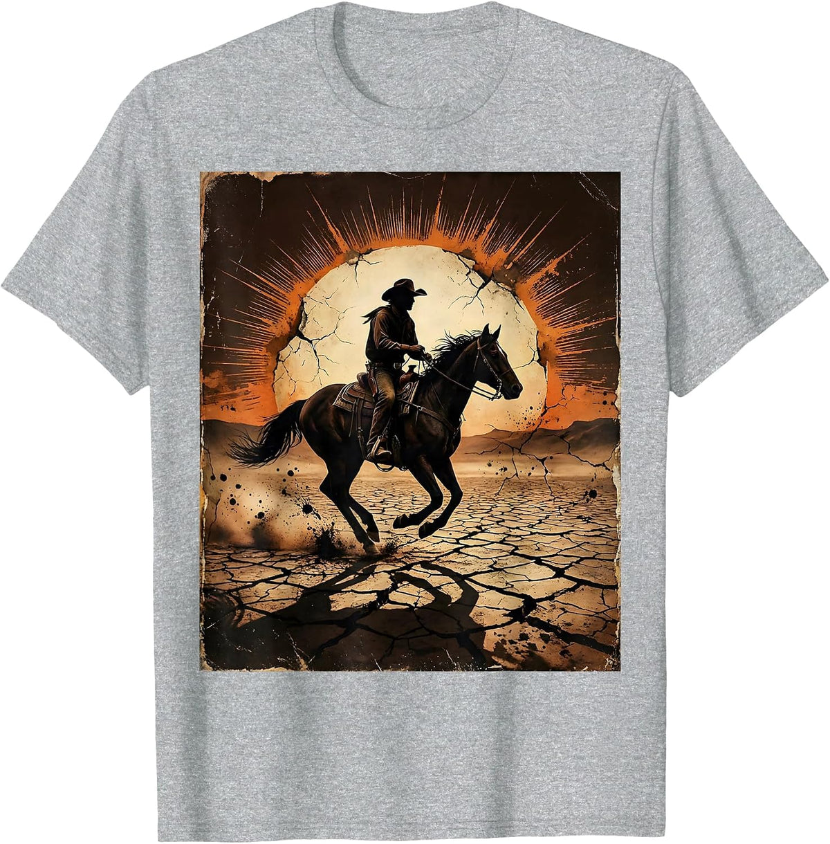 Men's Boy on Horseback Sunset Cowboy Graphic T-Shirt - Heather Grey