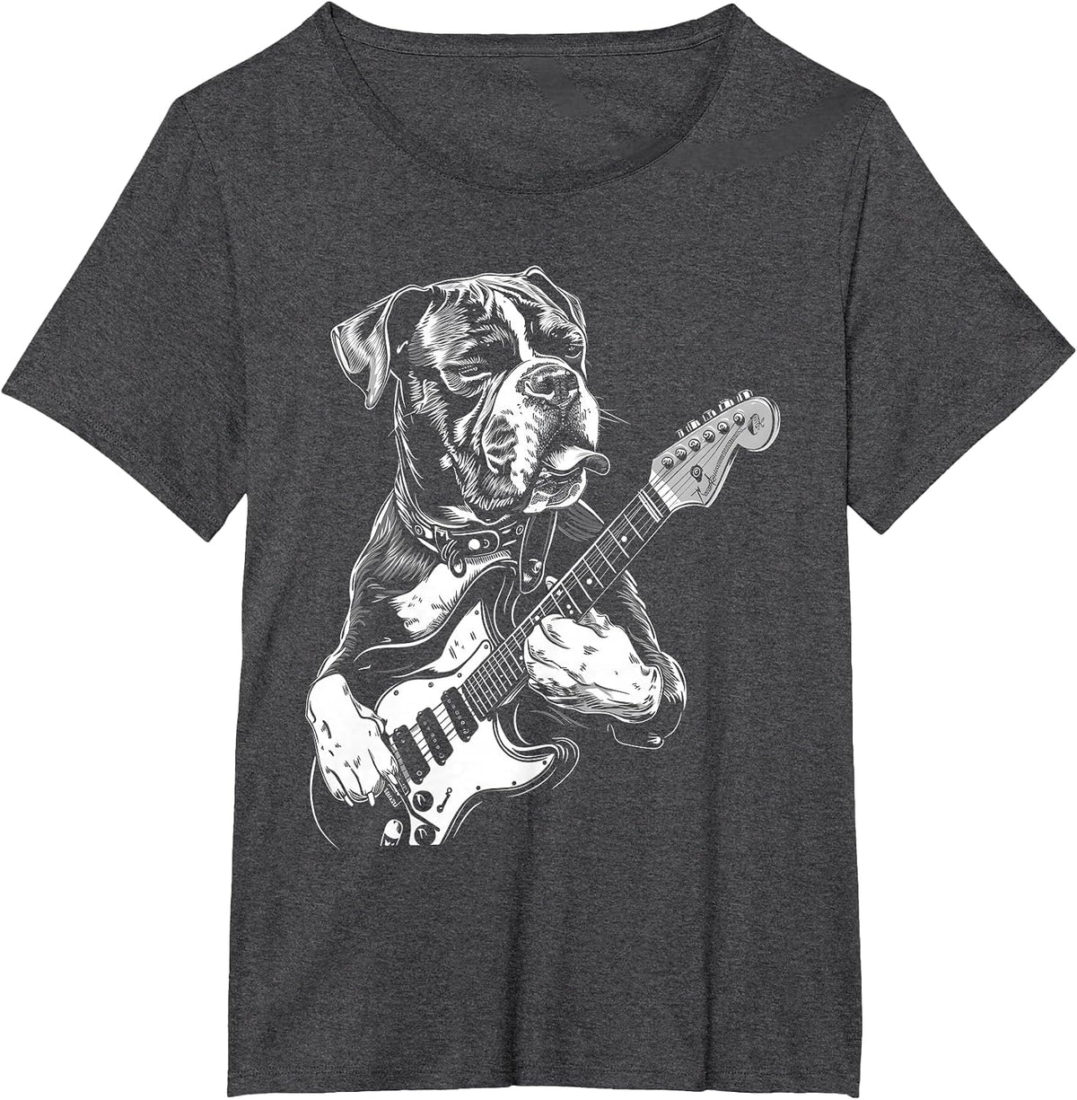Funny Boxer Dog Playing Electric Guitar Rock Dog Dad T-Shirt - Dark Heather Grey
