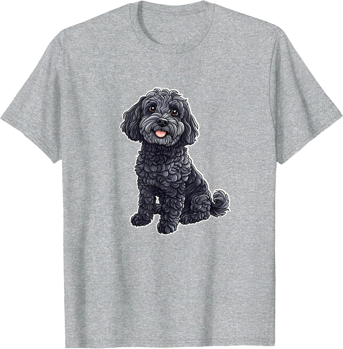 Cute Womens Girls Moms Sitting Black Cockapoo Dog Lover T-Shirt - Heather Grey