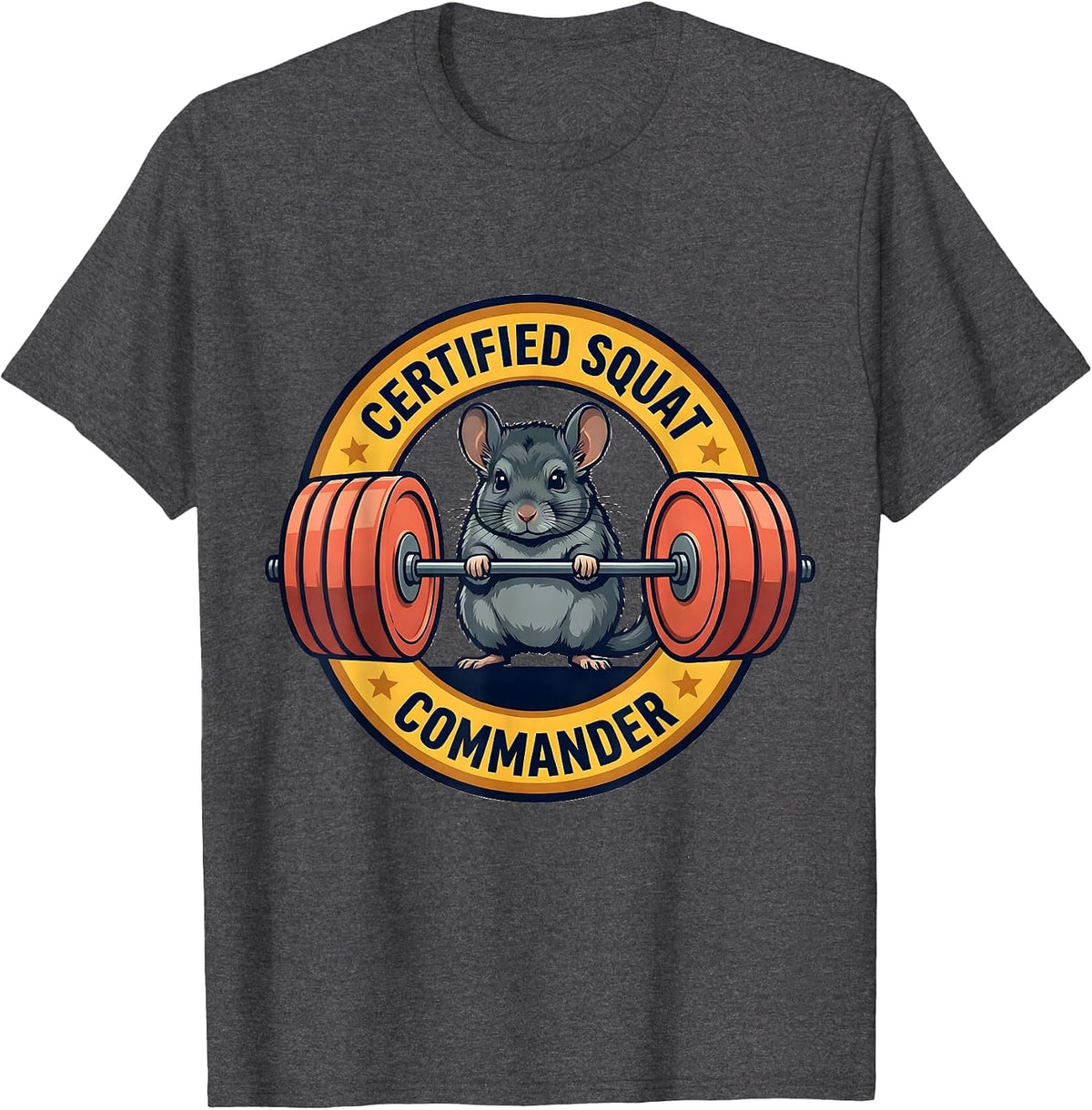 Certified Squat Commander Funny Animal Gym Weightlifting T-Shirt - Dark Heather Grey