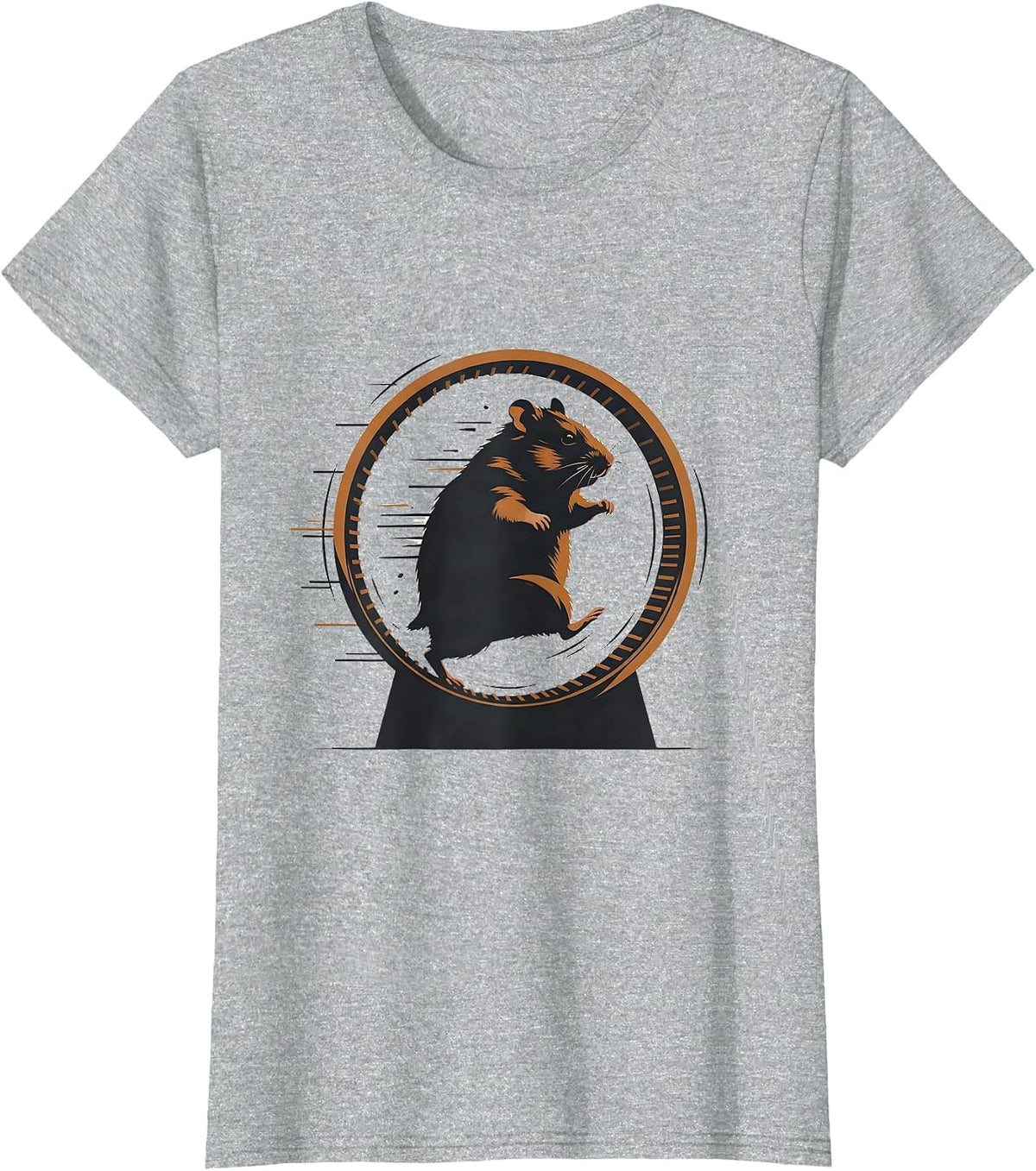Hamster Frozen Mid-Run on Wheel Funny Graphic T-Shirt - Heather Grey