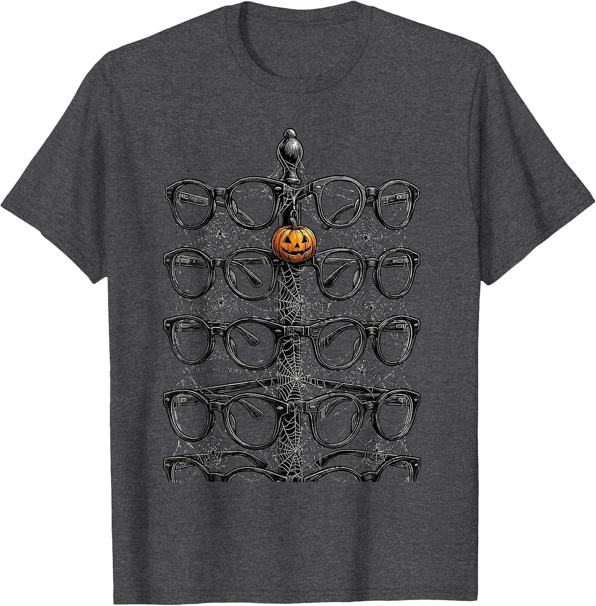 Frightfully Framed Line Art Halloween Optometrist Eye Doctor T-Shirt - Dark Heather Grey