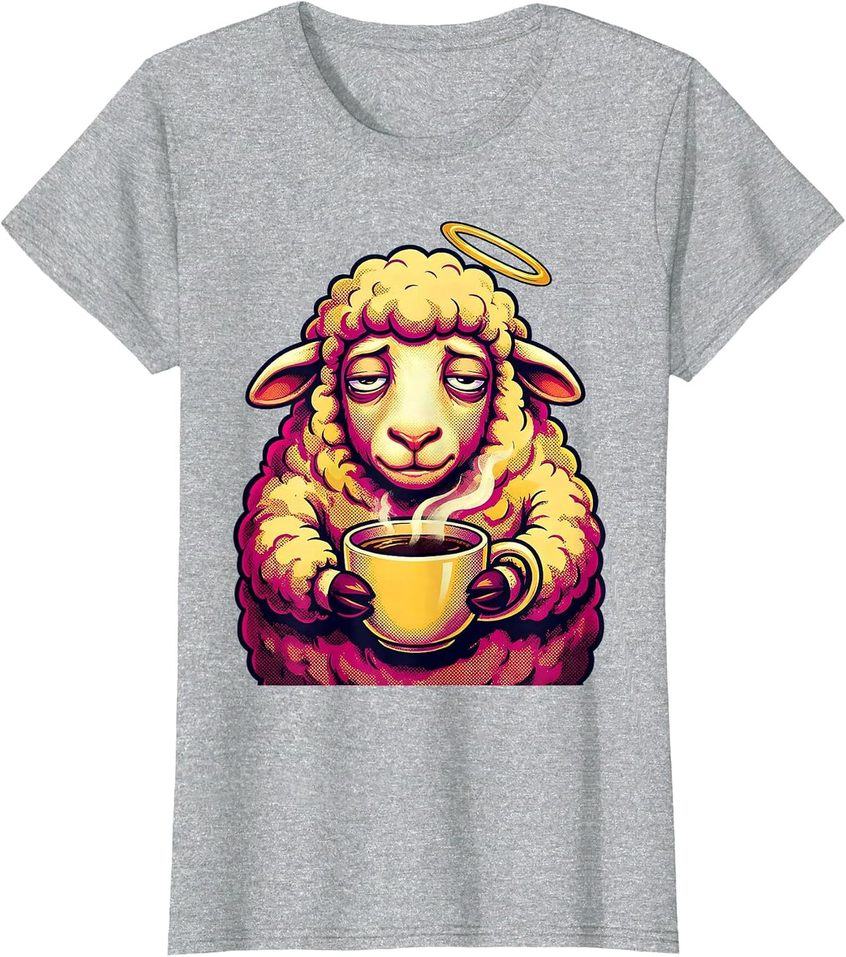 Tired Sheep Coffee Lover Funny Christian Design T-Shirt - Heather Grey