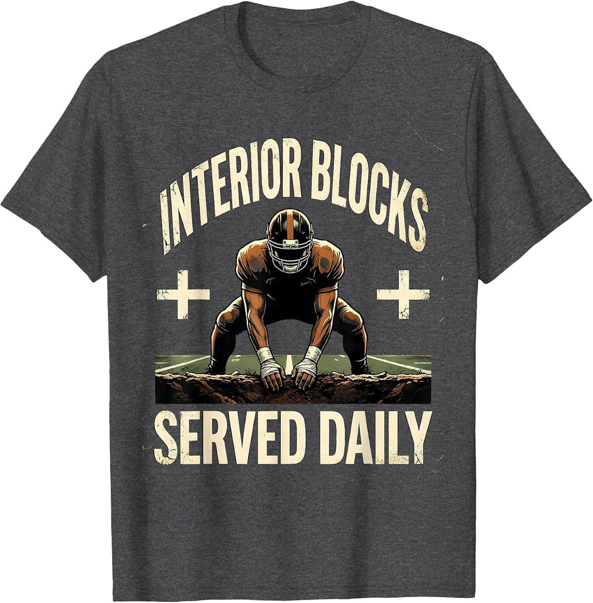 Men's Interior Blocks Served Daily Distressed Football Lineman T-Shirt - Dark Heather Grey