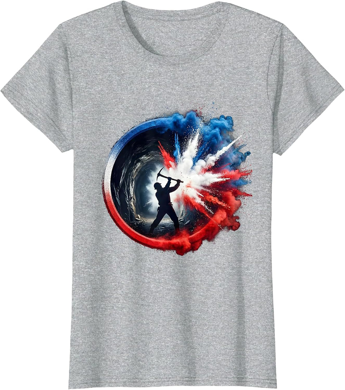 Miner With Pickaxe at Mountain Mine Entrance T-Shirt - Heather Grey