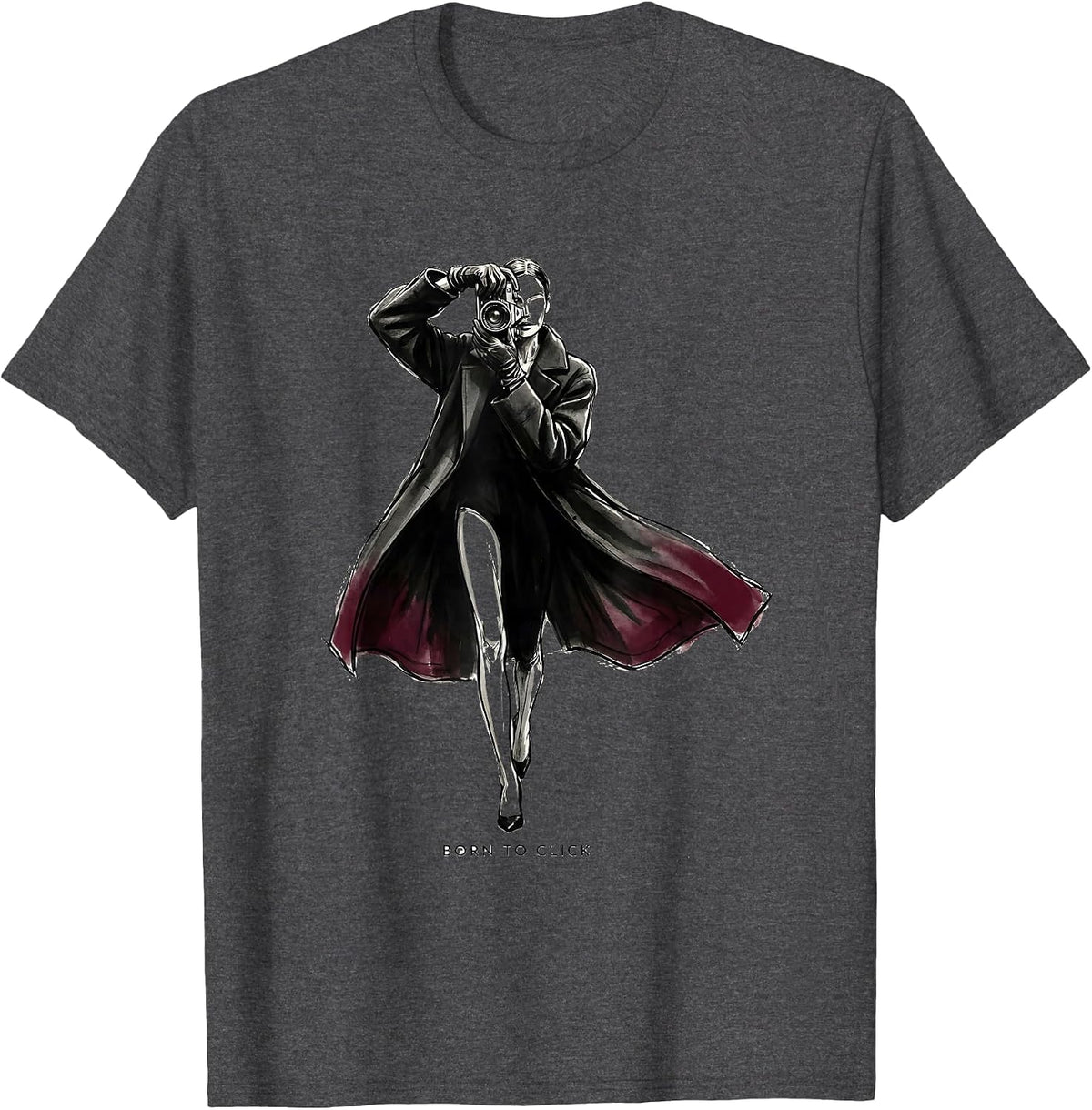 Men's Born to Click Photography Lover Design T-Shirt - Dark Heather Grey