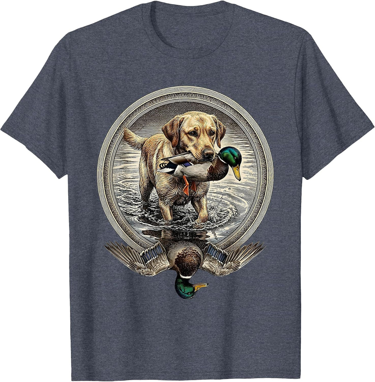 Hunting Dog Duck Retrieve Waterfowl Illustration T-Shirt - Heather Blue