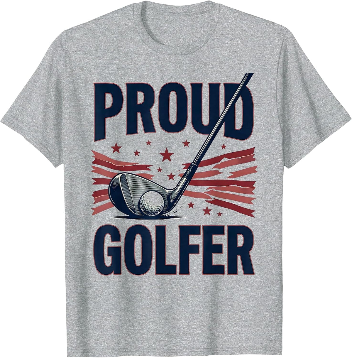 Men's Proud Golfer Patriotic Golf Lover American Flag Casual T-Shirt - Heather Grey