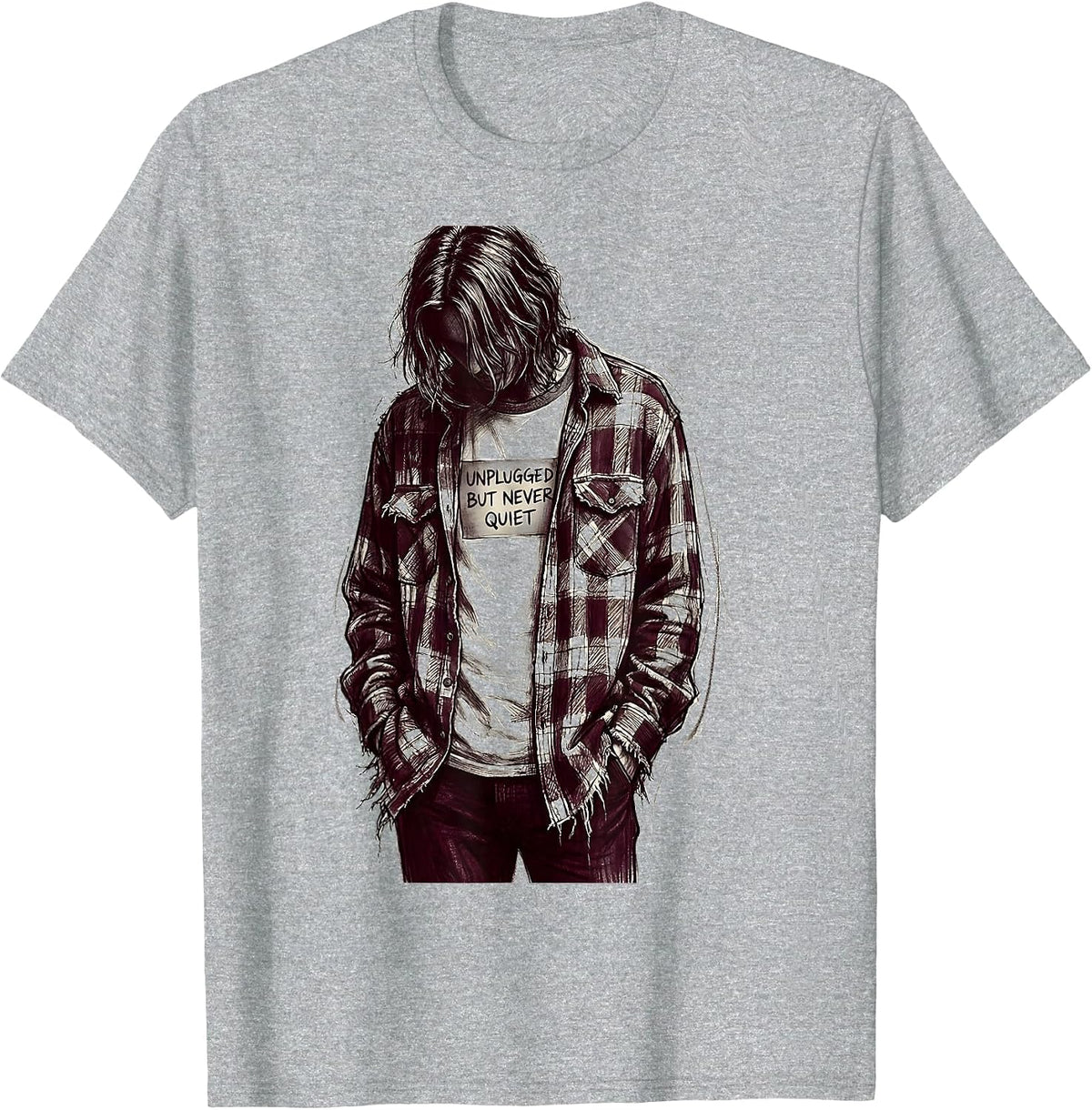 Men's Unplugged But Never Quiet Grunge Music Design T-Shirt - Heather Grey