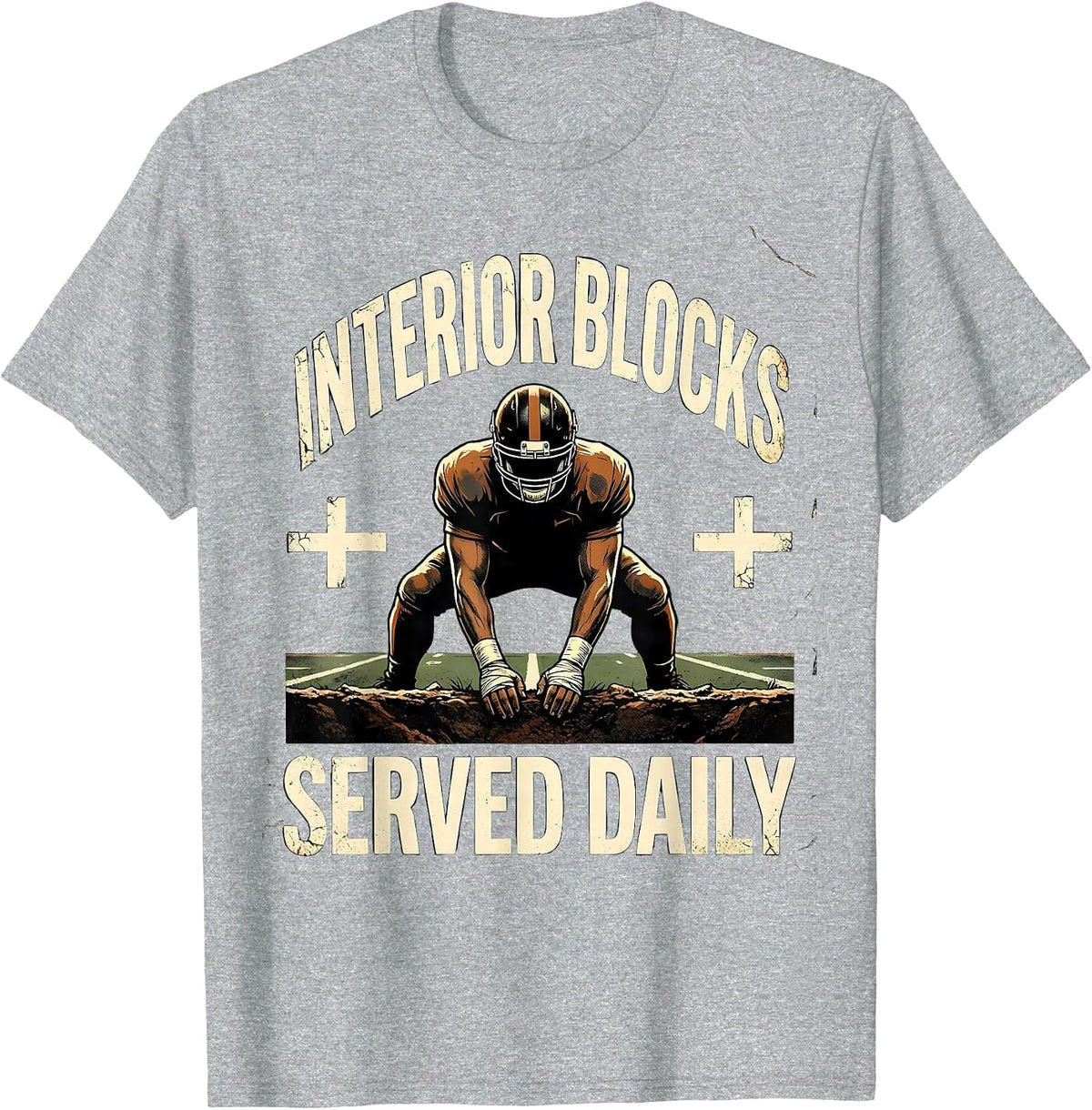 Men's Interior Blocks Served Daily Distressed Football Lineman T-Shirt - Heather Grey