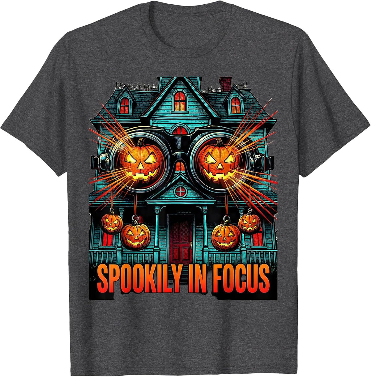 Spookily In Focus Pop Art Halloween Optometrist Eye Doctor T-Shirt - Dark Heather Grey