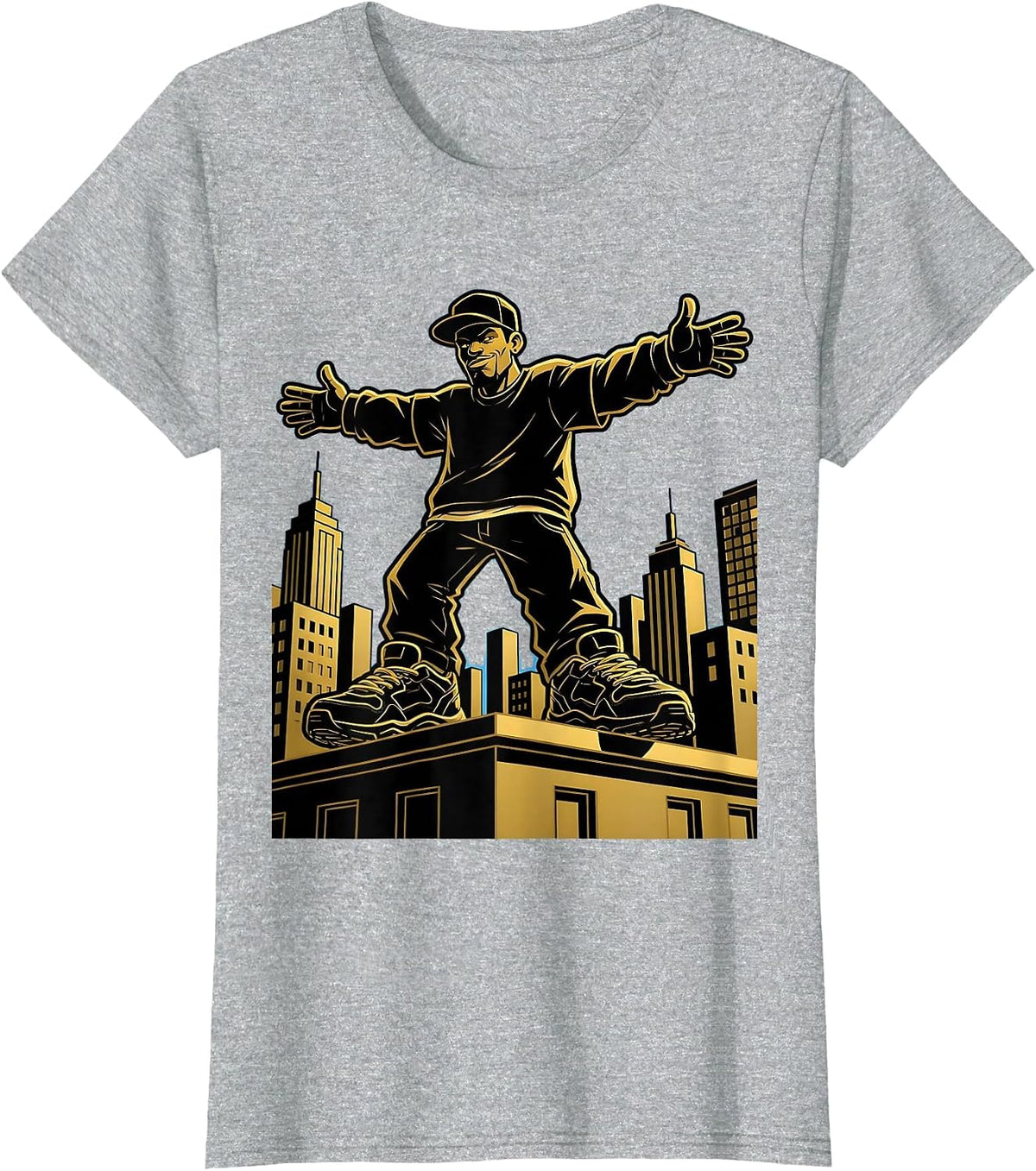 Rooftop Rapper Silhouette Hip Hop Urban Art T-Shirt - Heather Grey