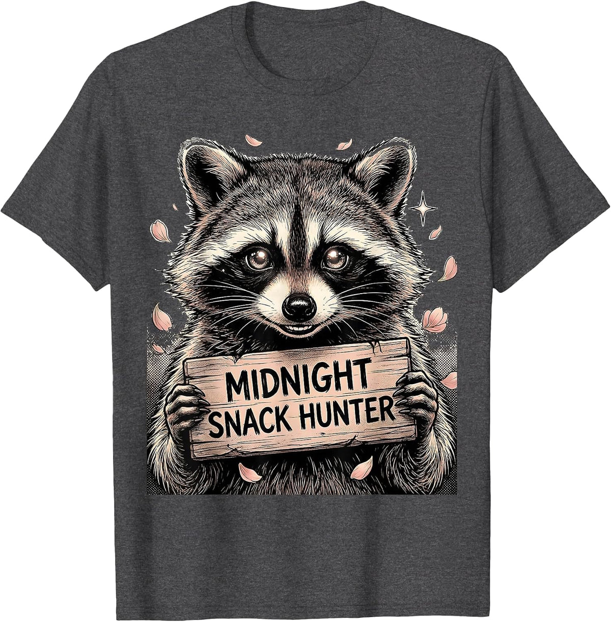 Midnight Snack Hunter Raccoon Graphic Design T-Shirt - Dark Heather Grey