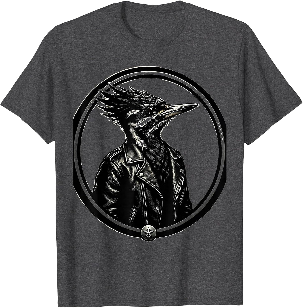 Little Pecker Club Woodpecker Leather Jacket T-Shirt - Dark Heather Grey
