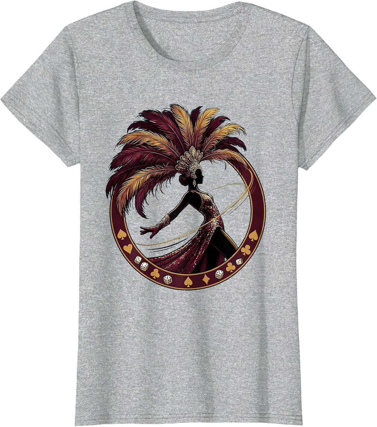 Women's Showgirl Life Dice and Cards Velvet Table Art T-Shirt - Heather Grey