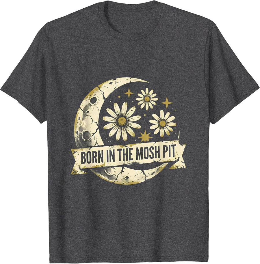 Men's Born in the Mosh Pit Rock N Roll Design T-Shirt - Dark Heather Grey